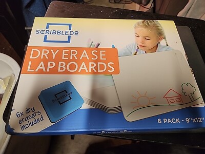Brand New ScribbleDo Dry Erase Lap Boards 6-Pack 9''x12'' w/ Erasers Classroom Set