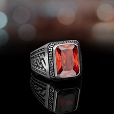 Men's Garnet Ring Solid 925 Sterling Silver Handmade Jewelry All Size