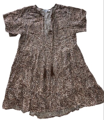 Olivaceous Cheetah Print Mini Dress Women s Medium Tiered Prairie Flutter