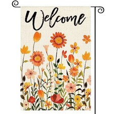 Fall Flowers Welcome Garden Flag 12x18 Inch Double Sided, Garden Size-12 x 18"
