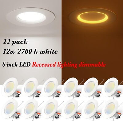 12 Pack 6 In 5CCT LED Recessed Ceiling Light with Night Light 2700K Junction Box