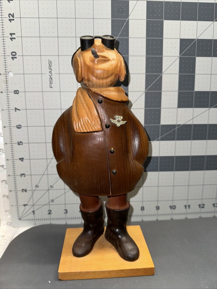 Vintage Romer Wooden Pilot Aviator Carved Figure Made In Italy