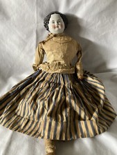 Vintage China Head Doll Original Cloth Body And Cloths