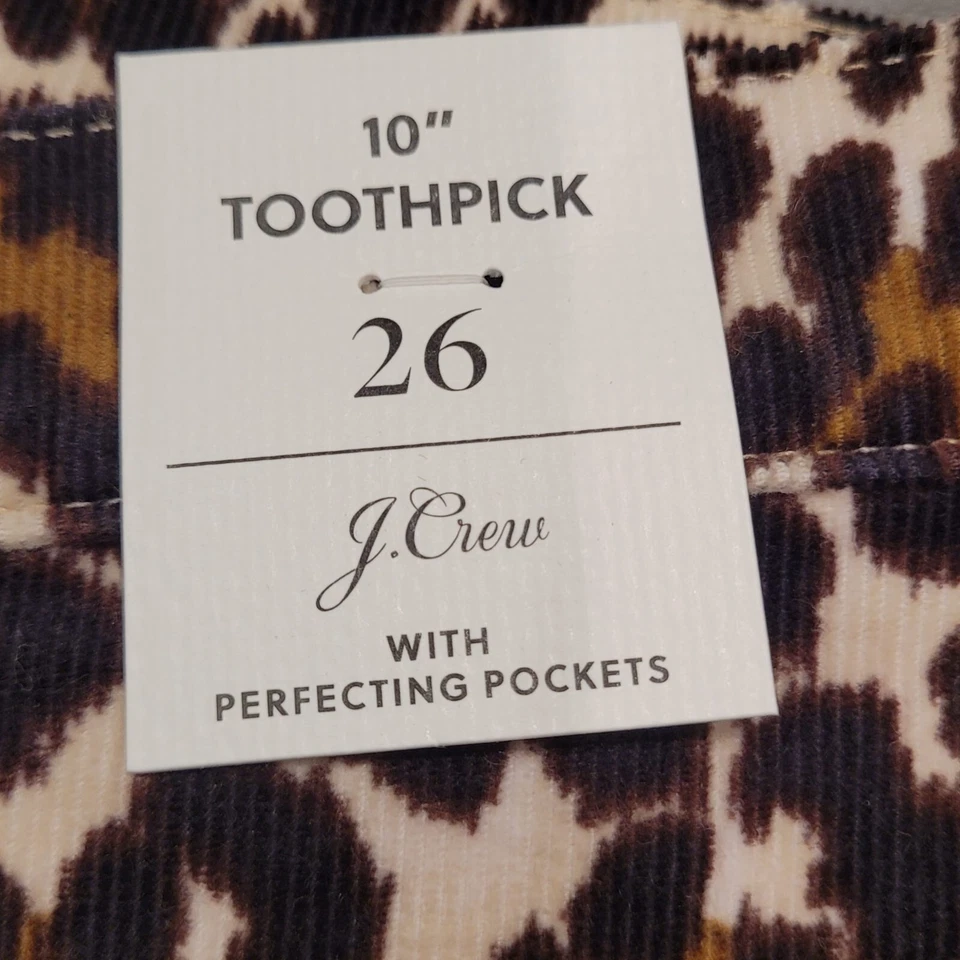 Pantalones de palillo de dientes de tiro alto J.Crew de 10" talla 26 leopardo elástico pana AQ625 nuevos Foto 4 de 4