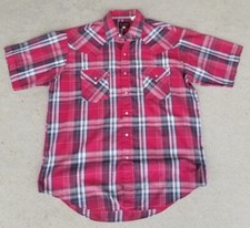 Vintage Plains Western Wear Mens Shirt Red Sz L Pearl Snap Striped Long Sleeve
