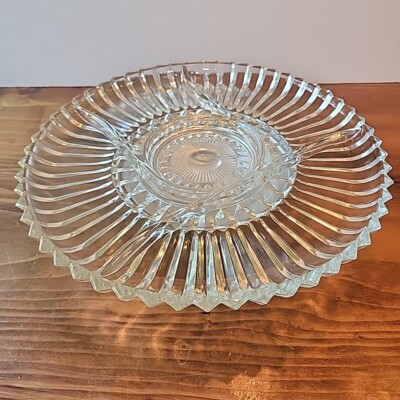 Vintage Kromex Lazy Susan Glass Tray with Inserts Relish Tray Chrome Pedestal