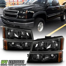 Black Smoke 2003-2006 Chevy Silverado Avalanche Headlights+Bumper Lamps 4PC Set