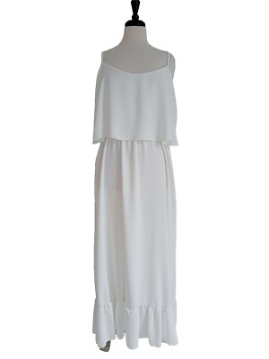 Damen Maxikleid ärmellos Einheitsgröße UK 12-22 Lagen MAXINE weiß 