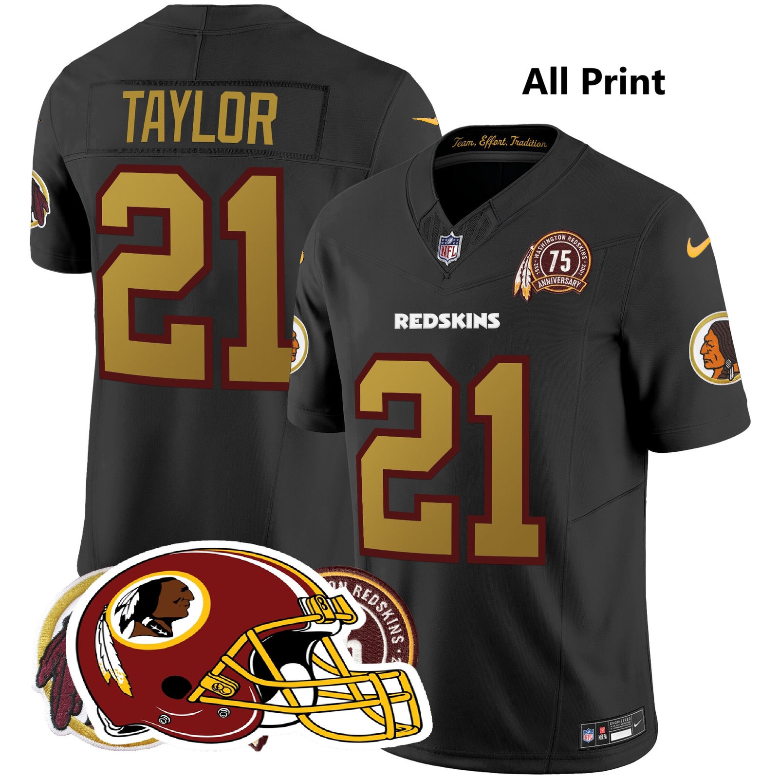Washington Redskins Sean Taylor 75th Patch Throwback All-Print Jersey #21
