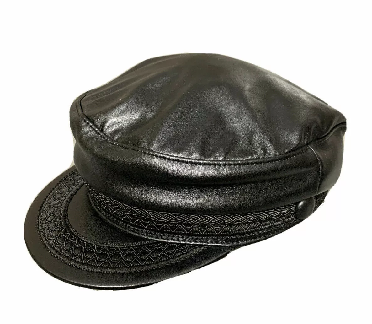 Epoch Faux Leather Greek Fisherman Hat Black