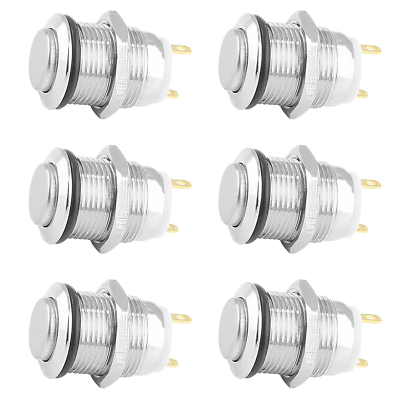 #ad 6 Pcs 12mm Momentary Push Button Switch 2 Pin 1no Spst High Round Waterproof Alu $8.33