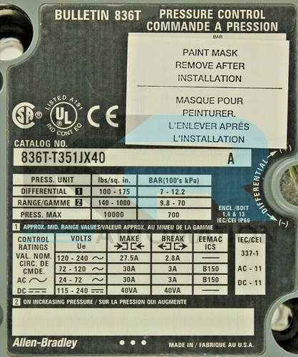 NUEVO Allen Bradley 836T-T351JX40/A Boletín 836T Control de Presión 140-1000PSI - Imagen 9 de 11