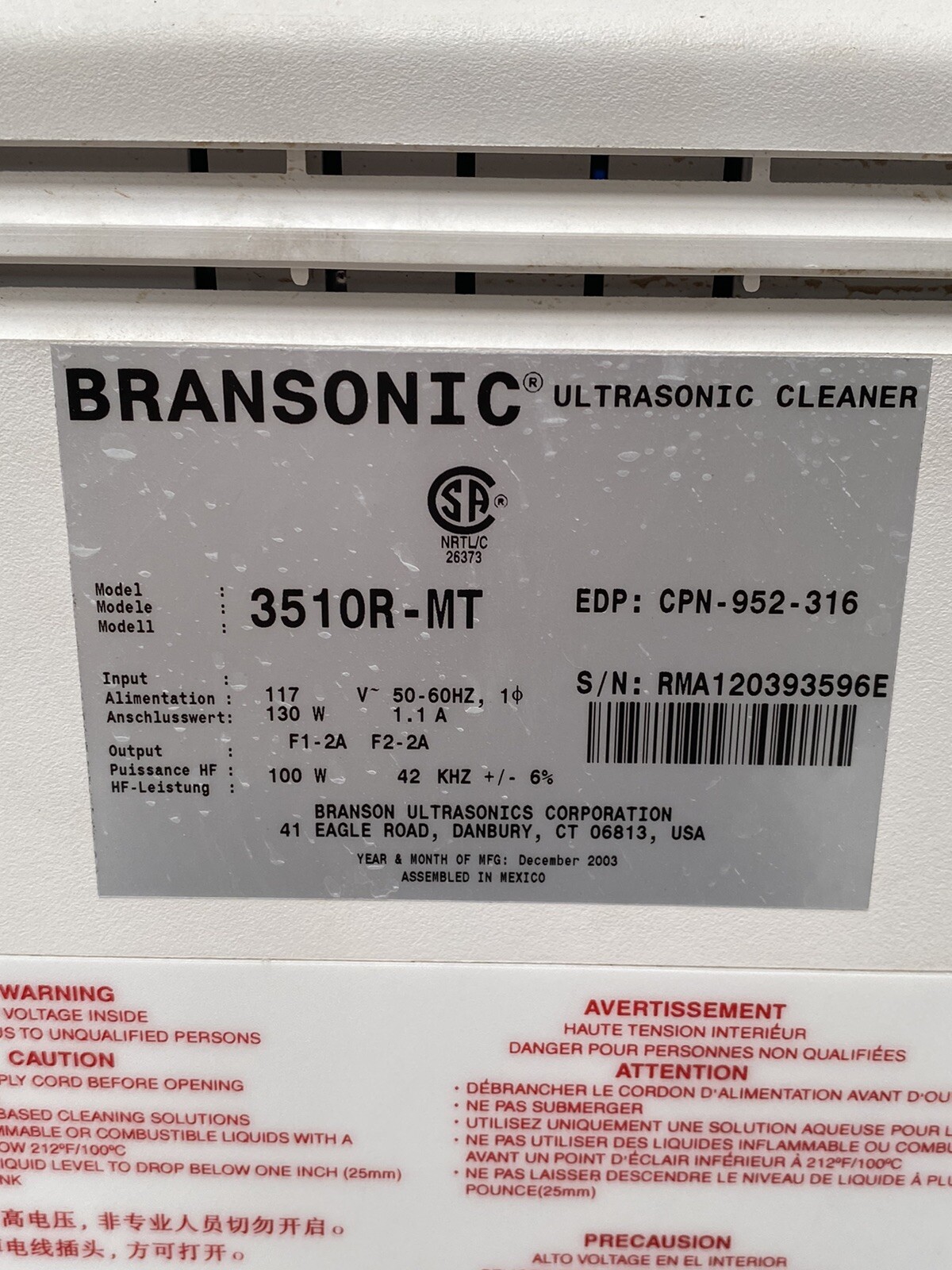 Branson Bransonic 3510 Ultrasonic Cleaner Bath 3510RMT eBay