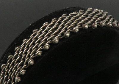 925 Sterling Silver Vintage Twisted Rope & Beads Wide Chain