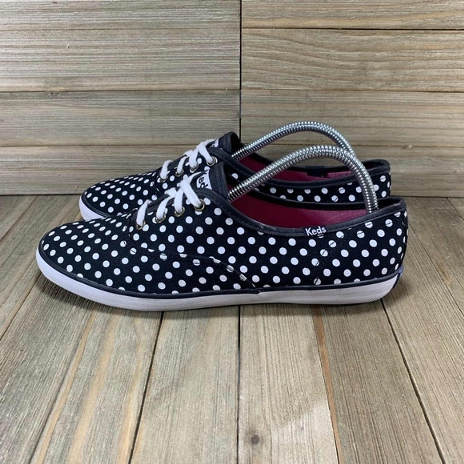 black and white polka dot tennis shoes