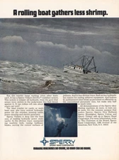 1973 Sperry: Rolling Boat Gathers Less Shrimp Vintage Print Ad
