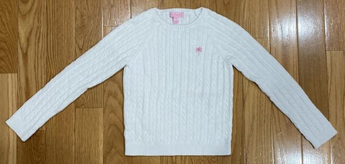 Lilly Pulitzer Girls White Cotton Cable Knit Sweater w/ Pink Palm Tree Sz 12 - Picture 6 of 6