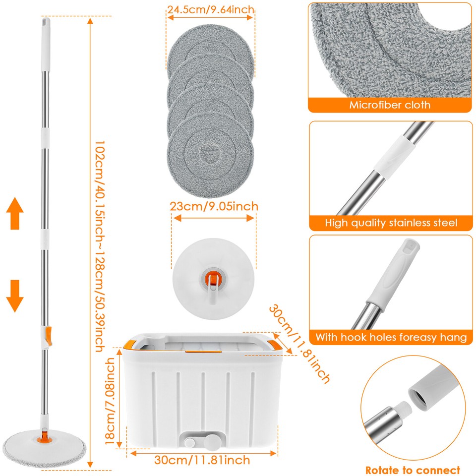 Spin Mop Bucket Set with Wringer Round Self Wash Spin Mop Set Rotatable