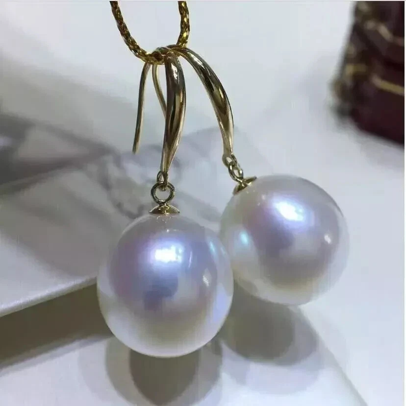 Enormes Pendientes AAAA Real Natural 10-11MM Akoya BLANCO Perla Redonda Oro 14k Foto 3 de 3