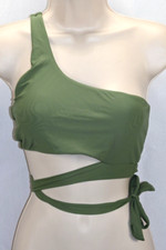 Green Pullover One Shoulder Bikini Top with Tie Band Accent At Waist Size M