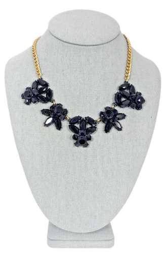 J Crew Rhinestone Flower Necklace Dark Blue Bohemian Floral Bib Granny Core Vtg - Picture 5 of 9