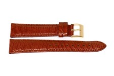 Genuine Lizard Cognac Brown Gold Buckle Watch Band Strap Handmade In Italy