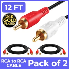 2 Pack Twin RCA Cable 12ft Phono Audio Red White Cord Male to Male Mixer Stereo