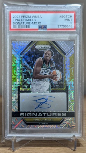 2023 Panini Prizm WNBA Tina Charles Signatures No.SG-TCH Mojo Prizm #11/25 PSA 9