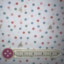 Bee Kind fabric: Small metallic Golden bees with pastel dots by the HY 4.50