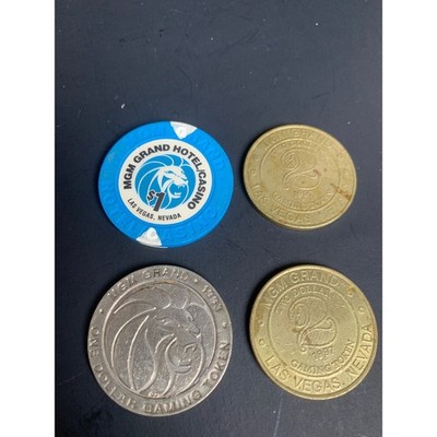 Vintage 4 MGM Grand Las Vegas Casino Tokens and Poker Chip Set 1993 1997 $1 $2