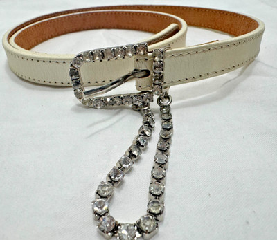 Beaded Sonia Rykiel Chain-Trimmed Baby Boyfriend Leather Belt in Antique White