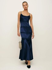 NWT $428 Reformation Riah Silk Maxi Slip Dress Navy 8
