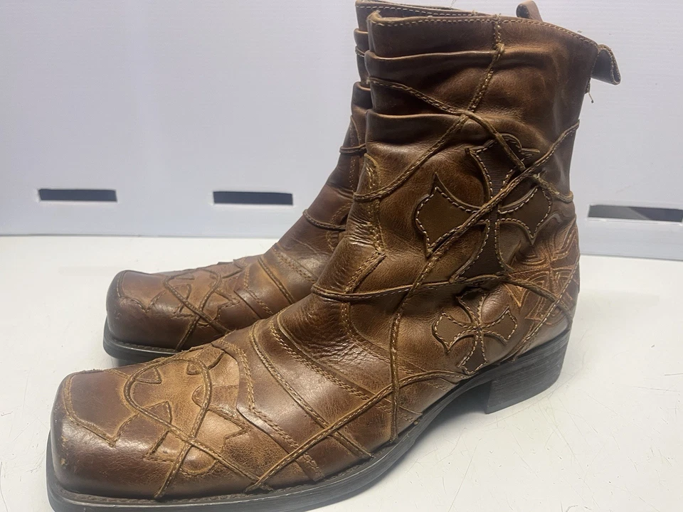 Mark Nason DARKSTAR Biker Rock Lives Dragon Leather Brown Boots Men 10.5 Crosses - Image 4 of 4