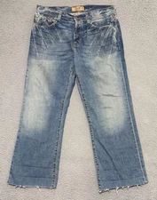 BKE Tyler Jeans Mens 33 x 27 Boot Cut Button Fly Baggy Frayed Hem Denim