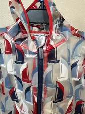 HUNTER Boys Full Zip Hooded Raincoat Red, White Blue Sailboats NWT- Size 4T