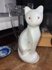 Fenton Vintage White Porcelain Cat Figurine Mother of Pearl /Pearlescent Glass