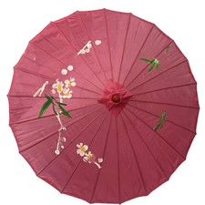 Vintage Asian Paper Parasol Hand Painted Floral Bamboo Umbrella Decorative Art