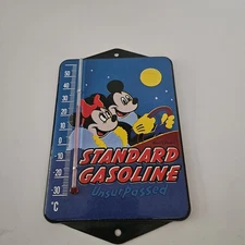 VINTAGE STANDARD GASOLINE PORCELAIN THERMOMETER MOTOR OIL SERVICE STATION DISNEY