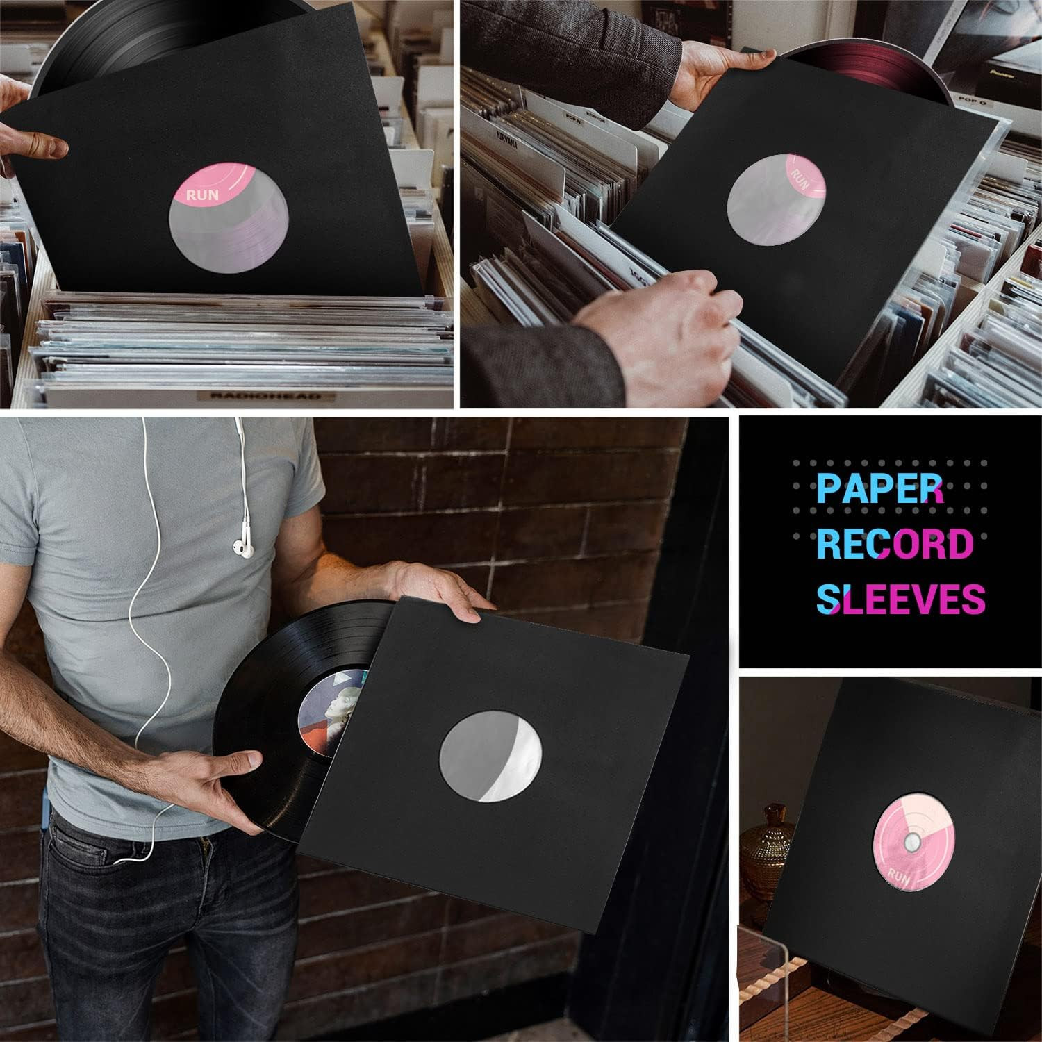 Facmogu 20PCS 10In Black Paper & Plastic Poly-Lined Record Inner Sleeves, 110Gsm