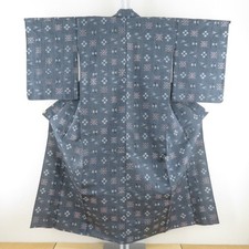 Wool kimono Kasuri style pattern Gray 58.1inch Women's