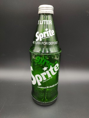 SPRITE Green Glass Bottle w/Top Cap 1 Liter 33.8 oz Return for Deposit Vintage