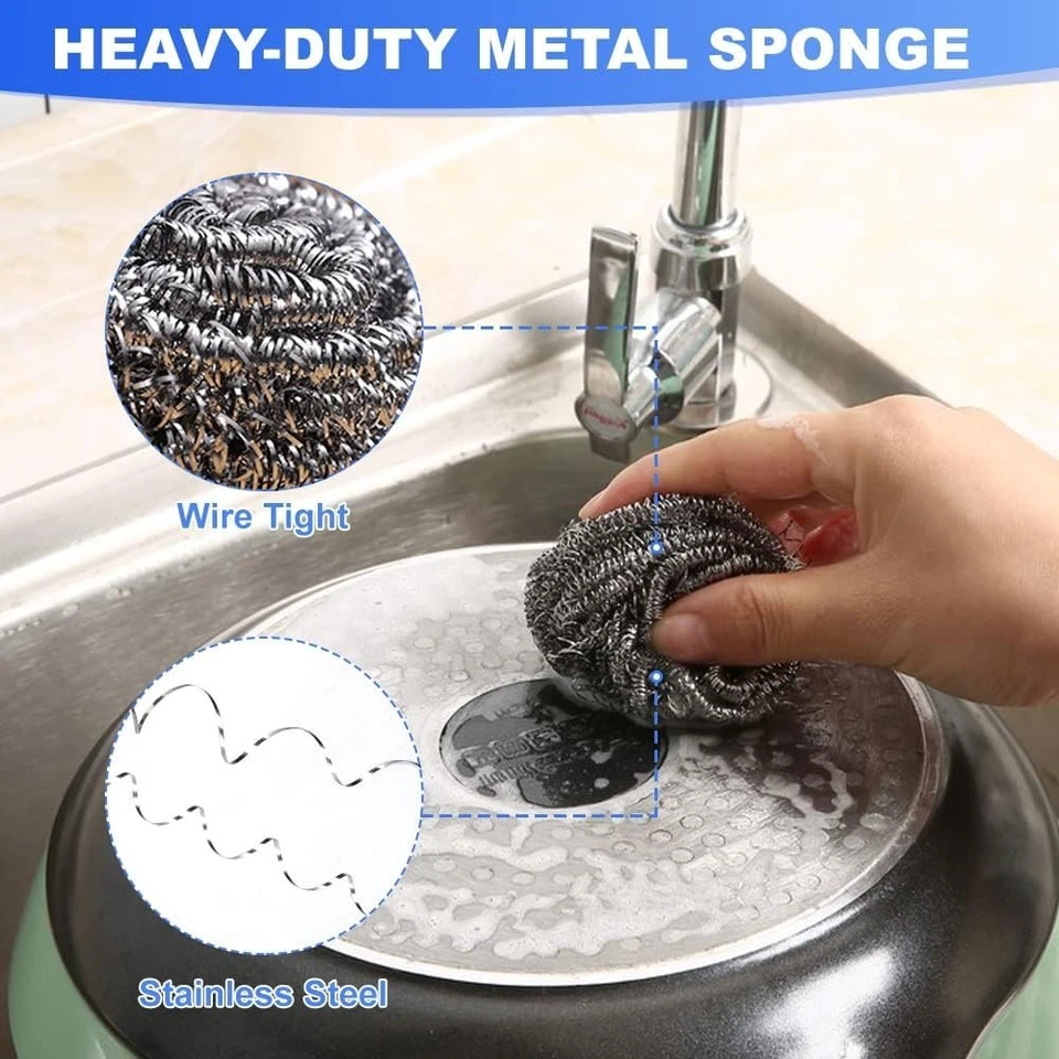20 кухонных скрубберов из нержавеющей стали для чистки кастрюль сковородок губок для посуды - Изображение 4 из 4