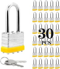Laminated Steel Keyed Padlocks 30 Pack Keyed Alike Long Shackle 1 9/16 Inches