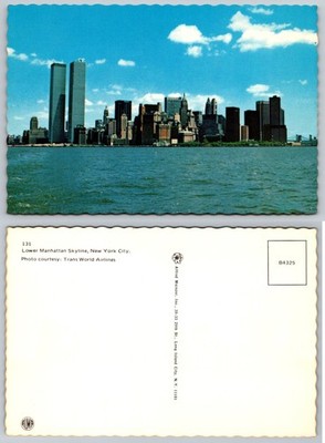 Vintage Lower Manhattan Skyline Postcard World Trade Center Twin Towers NYC