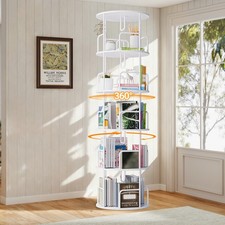 5Tier Rotating Bookshelf Tower 360  Display Revolving Bookcase Round Shelf White