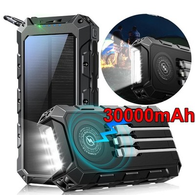 Solar Power Bank 30000mAh Tragbar Externer Batterie Ladegerät mit Flashlight
