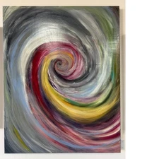 Colorful Abstract Spiral Original Acrylic Painting on Canvas – Modern Swirl W...