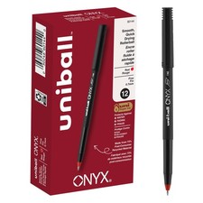 uniball Onyx Roller Ball Pen, Stick, Fine 0.7 Mm, Red Ink, Black Matte Barrel, D