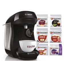 Tassimo Bosch Happy Pod Coffee Machine TAS102EGBC Black + 70 Drinks Bundle
