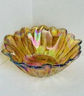Vintage Amber Indiana Carnival Glass Iridescent Daisy Sunflower Bowl Candy Dish